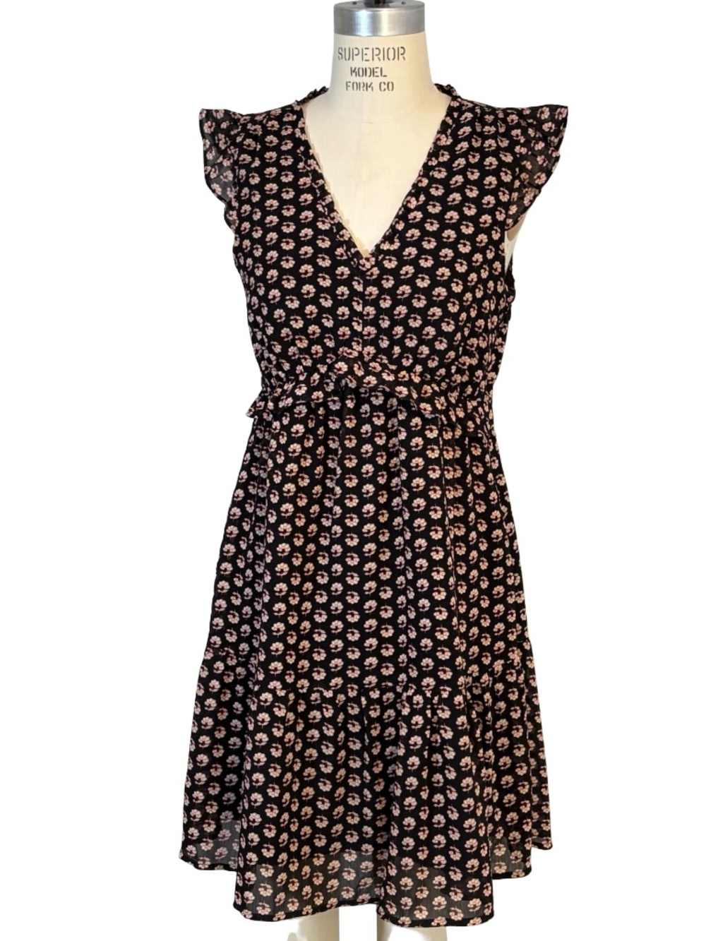 J. Crew Ruffle V-Neck Mini Dress - Black Wildfire Print Floral Women's Size 4